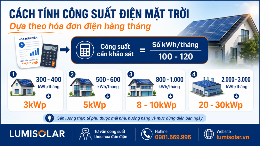 Các bước tính công suất điện mặt trời theo hóa đơn điện