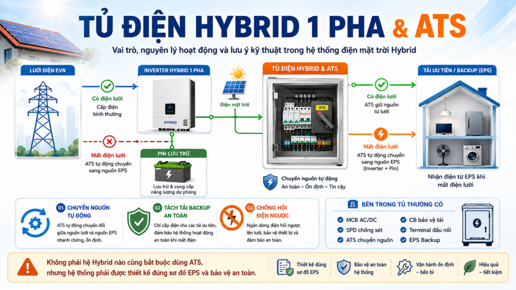 Tủ Điện Hybrid 1 Pha Và ATS Là Gì? Vai Trò Trong Hệ Điện Mặt Trời Hybrid