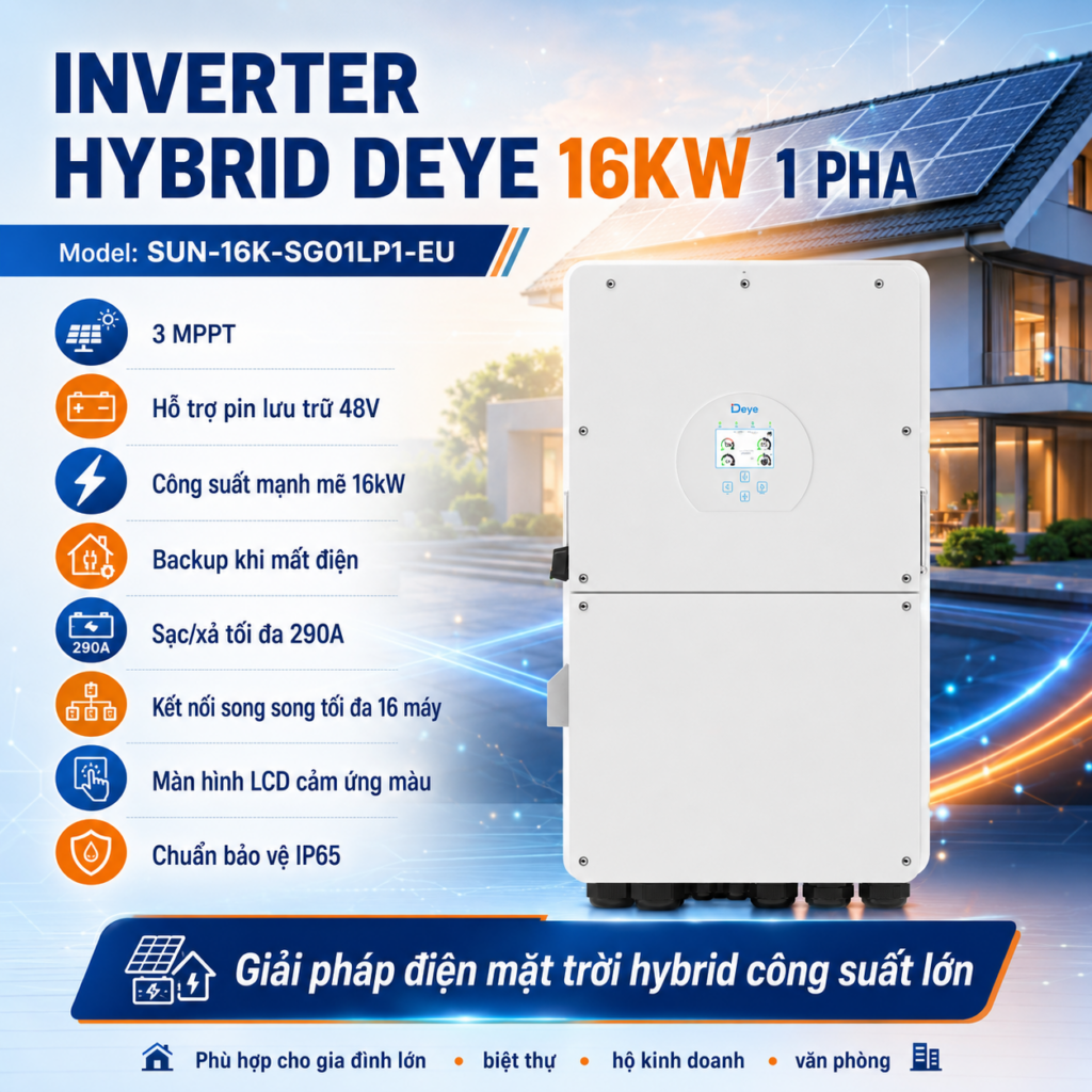 Inverter Hybrid Deye 16kW 1 Pha SUN-16K-SG01LP1-EU