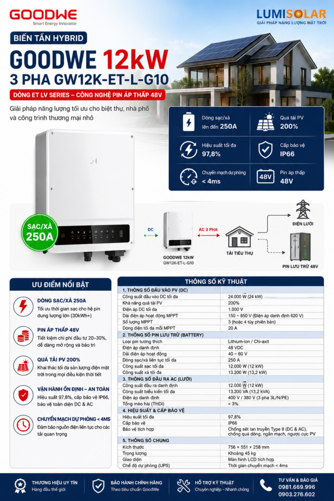 Biến Tần Hybrid GoodWe 12kW 3 Pha GW12K-ET-L-G10