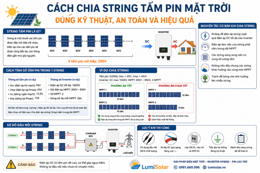 Cách Chia String Tấm Pin Mặt Trời Đúng Kỹ Thuật