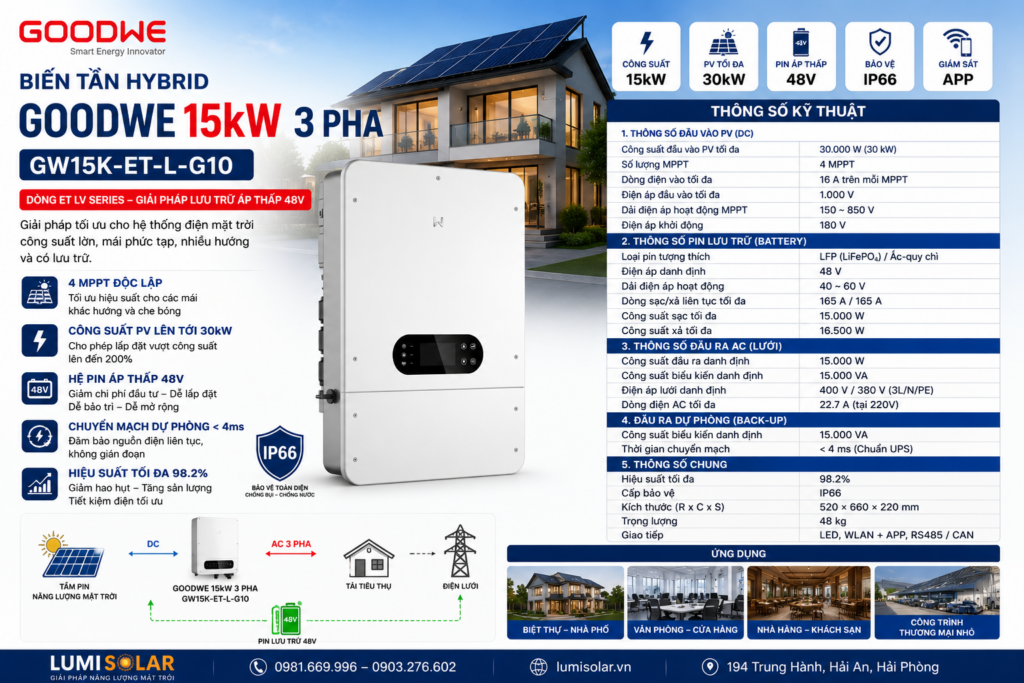 Biến Tần Hybrid GoodWe 15kW 3 Pha GW15K-ET-L-G10