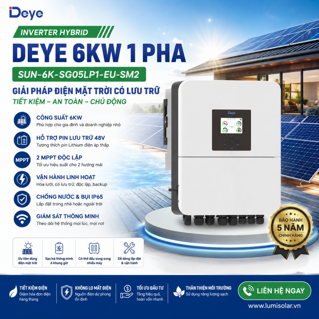 Inverter Hybrid Deye 6kW 1 Pha SUN-6K-SG05LP1-EU-SM2
