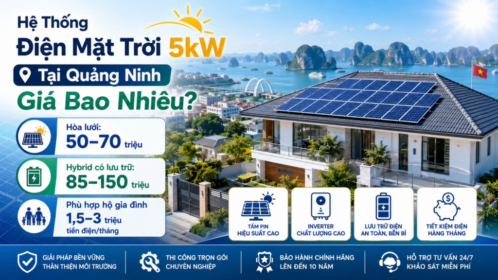 Hệ điện mặt trời 5kW trên mái nhà tại Quảng Ninh.