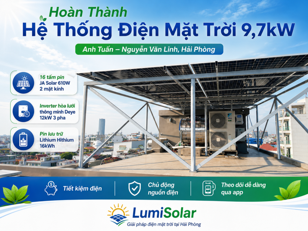 Hoàn Thành Hệ Thống Điện Mặt Trời 9,7kW Cho Anh Tuấn Tại Nguyễn Văn Linh, Hải Phòng