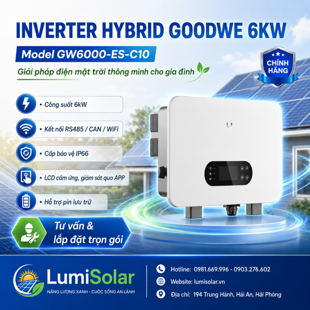 Inverter Hybrid GoodWe 6kW GW6000-ES-C10 – Biến Tần Lưu Trữ Điện Mặt Trời Gia Đình