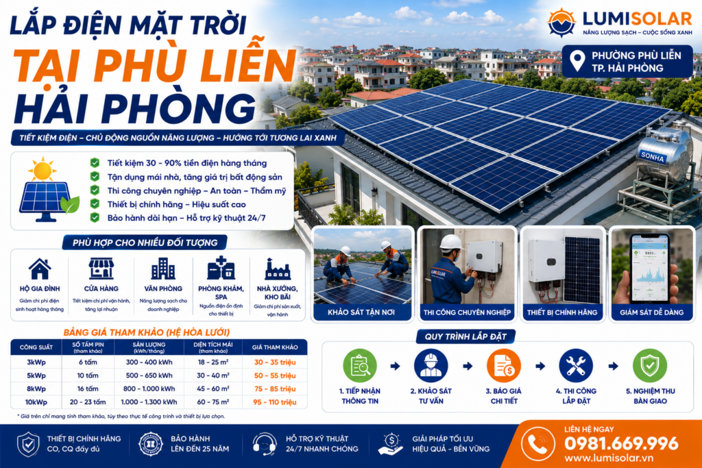 Lắp điện mặt trời tại Phù Liễn Hải Phòng
