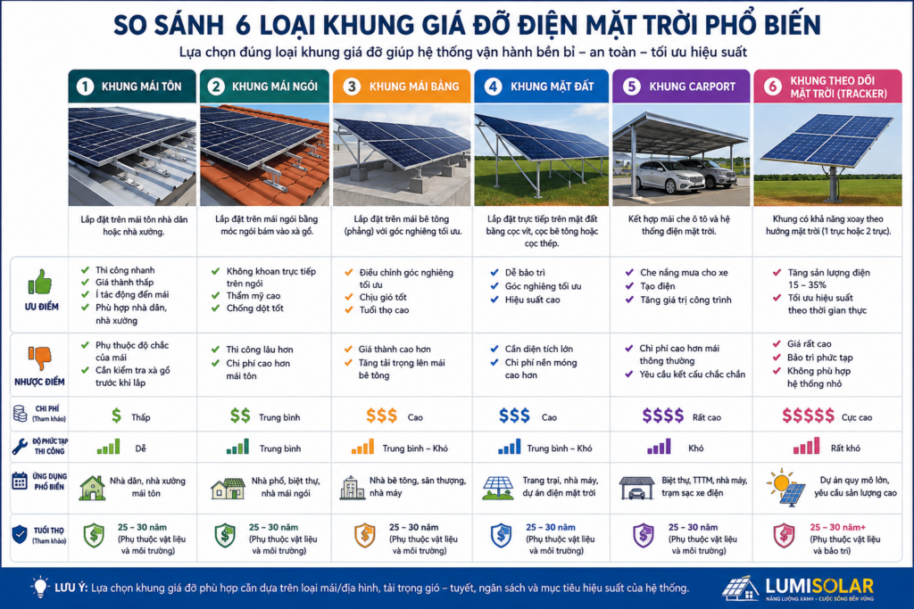 Các Loại Khung Giá Đỡ Dùng Trong Điện Mặt Trời