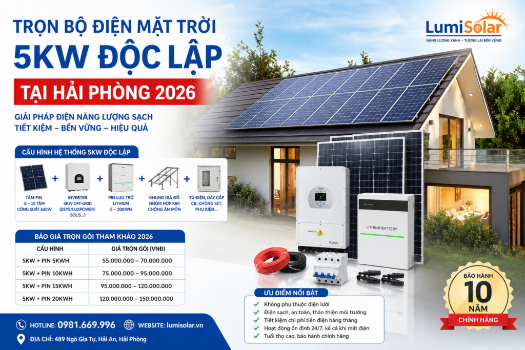 Giá Bộ Điện Năng Lượng Mặt Trời 5kW Độc Lập Tại Hải Phòng