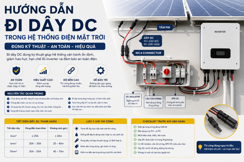 Hướng Dẫn Đi Dây DC Trong Hệ Thống Điện Mặt Trời Đúng Kỹ Thuật
